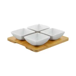 DAJAR DJ45577 PORCELANSKI SET 4 ČETVRTASTE ČINIJE SA DASKOM OD BAMBUSA