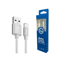 Xwave Kabl USB2.0 na Micro USB 1.2M,2A,aluminium,upleten srebrni
