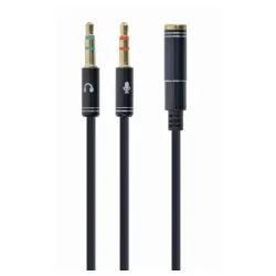 CCA-418M Gembird 3.5mm Headphone Mic Audio Y Splitter Cable Female to 2x3.5mm Male adapter, Metal