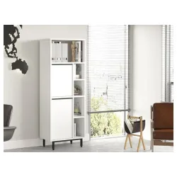 Kancelarijska komoda belo sa crnim metalnim nogama