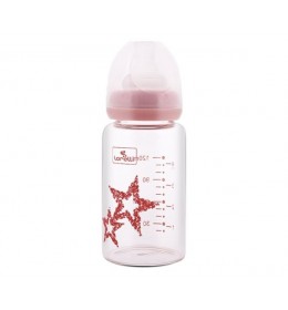 Lorelli Staklena flašica za bebe 120ml sa Anti-Colic cuclom Pink Stars