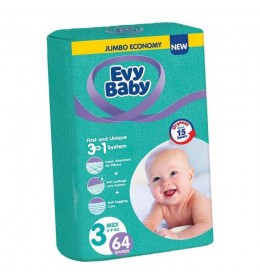 Pelene za bebe Evy baby Jumbo 3 Midi 5 - 9kg, 64kom, 3u1