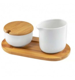 Porcelanski set posuda za šećer i mleko sa daskom od bambusa DJ45580