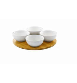 Porcelanski set 4 ovalne činije sa daskom od bambusa DJ45576