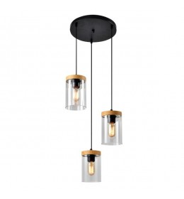 Wels Viseća Lampa Crna + Drvo 3x40W E27