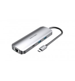 9 u 1 USB-C na HDMI/USB-C/USB x2/RJ45/SD/TF/TRRS/3,5mm - Sivi