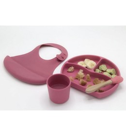 Babyjem silikonski set za hranjenje- pink