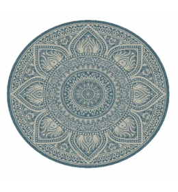 Tepih outdoor okrugli slonova kost/srebrno /plavi 160cm
