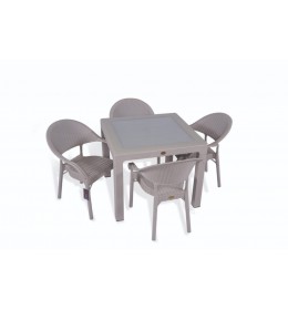 Bastenski set Bambu 4 stolice i sto sa staklom 90x90 capuccino
