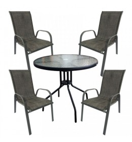 Baštenski set sto Porto fi 80cm i 4 sive stolice 