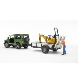 Bruder Džip Land Rover sa prikolicom i JCB mini bagerom i figurom