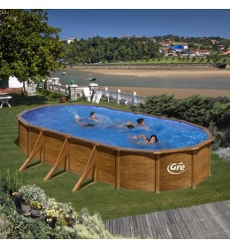 GRE ovalni montažni bazen Pacific Wood SET dubine 730x375x120cm