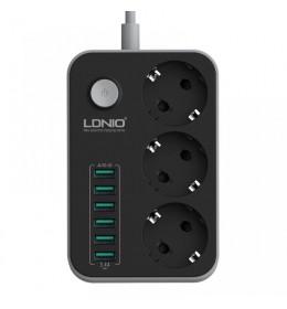 Produžni Kabl LDNIO SE3631 3 EU Plug + 6 USB plug Max 2500W 1.6M Black