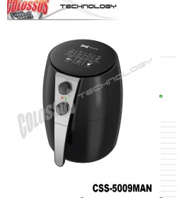 FRITEZA NA VRUĆ VAZDUH CSS-5009MAN  4,8L COLOSSUS (BEZ ULJA PRŽENJE I TOSTIRANJE(GRILOVANJE) HRANE, 1500W, topao vazduh greje cirkularno hranu,sigurnosni mehanizam u toku rada (zaustavlja rad kada se izvuče posuda), teflonska rešetka-lakse ciscenje,max.jacina 1500W,zapremina 4,8l, tajmer 30 min,potenciometar za temperaturu pecenja 80-200 stepeni,indikator lampica,zaštita protiv pregrevanja,ručka hladna na dodir, neklizajuće nožice...)