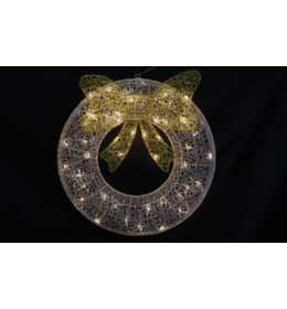 Novogodišnji ukras mini prsten sa zlatnom leptir mašnom 50 led 61 cm