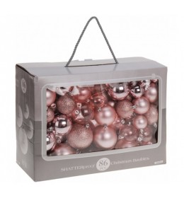 Set novogodišnjih ukrasa - kugle 86 komada pink