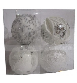 Set ukrasa za jelku kugle 4 komada bela Icy foam