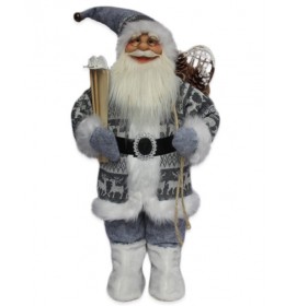 Sivi deda Mraz sa džakom i skijama 60 cm