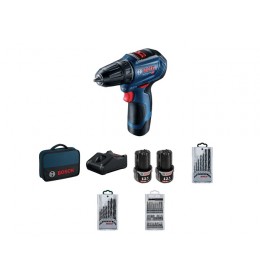 Bosch akumulatorska bušilica - odvrtač GSR 12V-30 + 39-delni set pribora; 2x2,0Ah