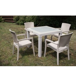 Bastenski set ZEUGMA 4 stolice i sto sa staklom 90x90 Cappuccino
